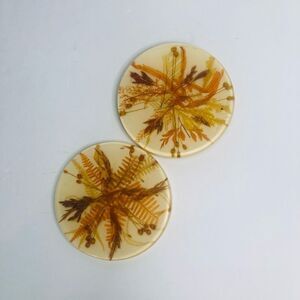 vintage 1970s round trivets set pressed dried flower lucite 5 inch. as is